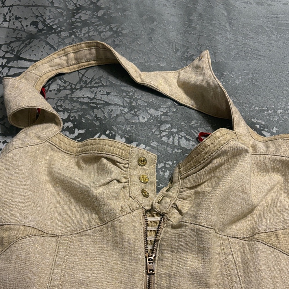 Beige Wide-Leg Denim Overalls - Picture 6 of 7